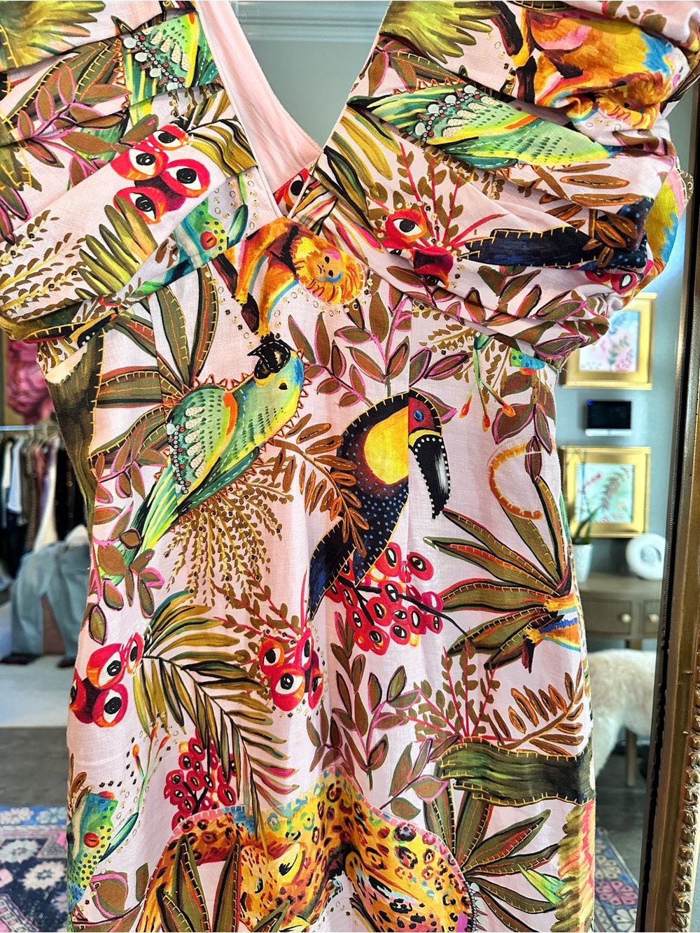 FARM Rio Pink Tropical Toucan Ruffle Maxi Dress - Picture 2 of 3